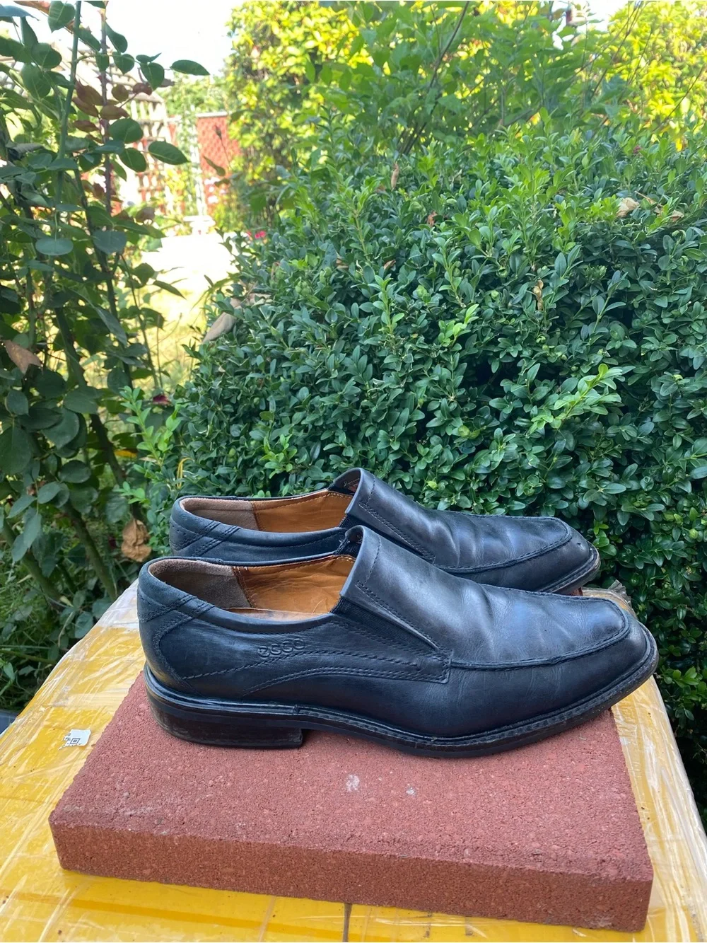 Ecco Holton Apron Men’s Black Leather Toe Slip On Loafer Shoes Sz 42/9US